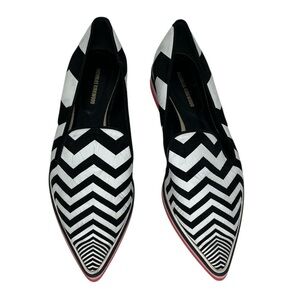 Nicholas Kirkwood Shoes Black White Chevron Slip On Pointed Toe Italy 39